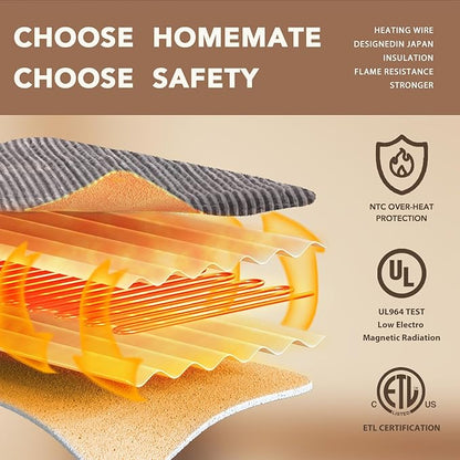 Homemate Electric Heated Blanket Full Size - 72"x84" Heating Blanket Full Size 1/2/4/6/8 Hours Auto-Off 10 Heat Level Over-Heat Protection Soft Flannel Sherpa ETL Certification