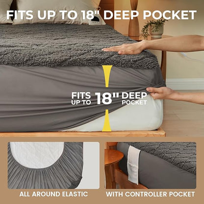 Electric Heated Mattress Pad 78x80IN Dual Controllers Heating Mattress Pad King Size 6 Heat Settings 1-9-Hour Timer Auto-Off Deep Pocket Machine Washable FCC&ETL Certificated Moonbeam Gray