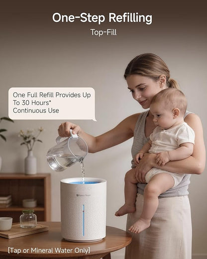 SP SpacePlayer Wireless Humidifier for Bedroom Large Room, 3L Top Fill Cool Mist Ultrasonic, 4000mAh Rechargeable (Cordless), 4 Modes, 23-28dB Quiet, 8H Timer Auto-Off, BPA-Free, Easy Fill Clean