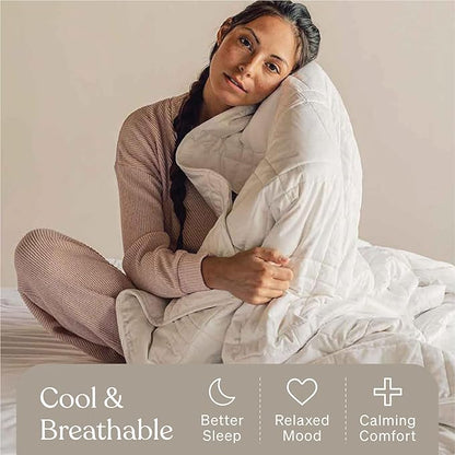 Baloo Weighted Blanket for Adults 20 lb (Pebble White, 80"x87") | Cool & 100% Cotton | Machine Washable & Dryer Safe | Glass Microbead Fill