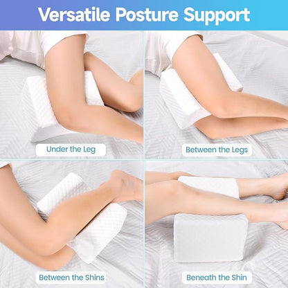 CloudBliss Knee Pillow for Side Sleepers-Cooling Leg Pillow for Side Sleeping, Memory Foam Knee Pillow for Hip Pain, Lower Back Pain, Sciatica Pain, Knee Wedge Pillow with Contour Design, White