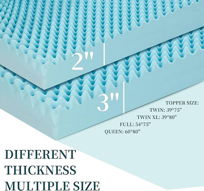 2 Inch Mattress Topper, Twin XL Size Memory Foam Mattress Topper with Cooling Gel, Egg Crate Mattresses Top, Plush Feel, Breathable, Pressure Relief for Bedroom, Twin XL