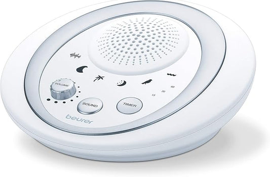 Beurer White Noise Machine, Sound Asleep for Home, Office, Baby Non-Looping Soothing for Relaxation & Portable Travel with Natural Sound Choices & Noise Cancelling, Adjustable Volume, WN50