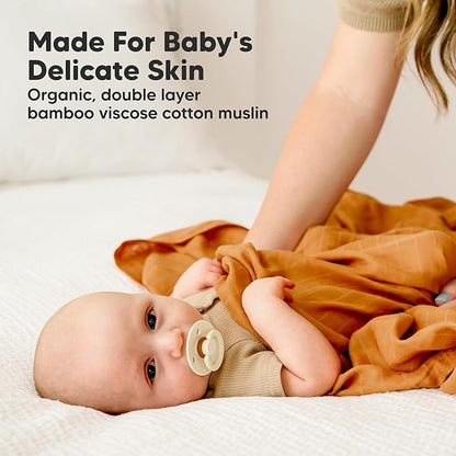 4-Pack Muslin Swaddle Blankets for Boys, Girls - Organic Baby Swaddles for Newborns, Soft & Breathable Receiving Baby Blankets for Girl, Boy, Neutral, Newborn Essentials Gift (Spice)