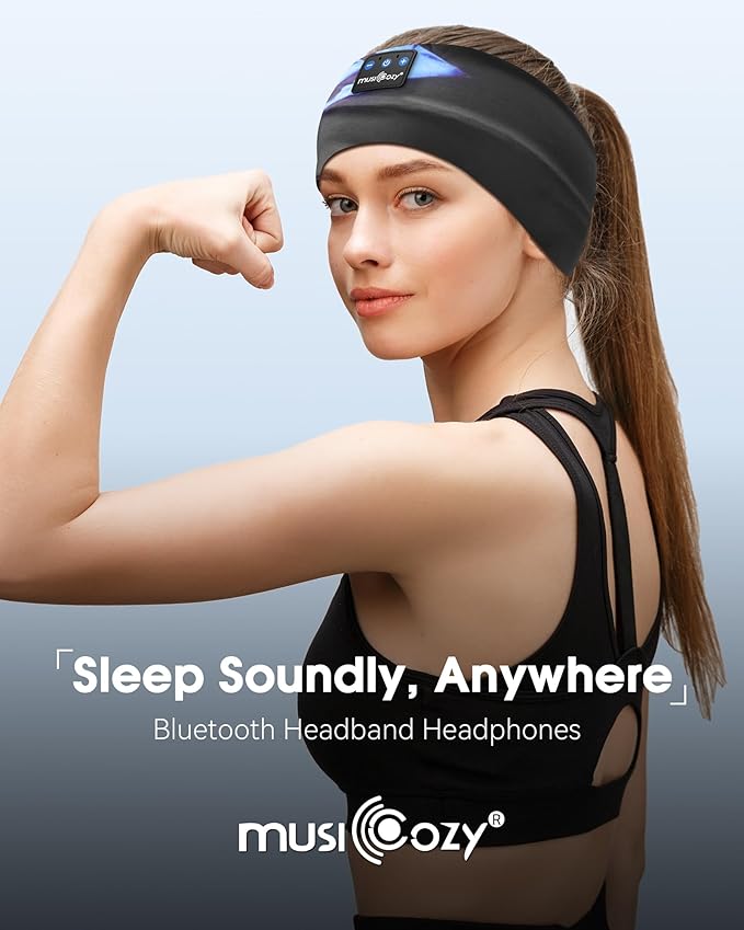 MUSICOZY Sleep Headphones Bluetooth Headband 5.4 Wireless Headband Headphones for Sleeping for Side Sleeper with Ultra-Thin HD Stero Speaker for Workout (Blue Arrow)