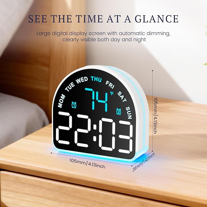 Heavy Sleeper Alarm Clock: Super Loud Alarm & Gentle Wake-Up Light for Adults, Kids, Teens | Digital Display with Time & Temperature | Adjustable Brightness & USB Charger | Compact Clock