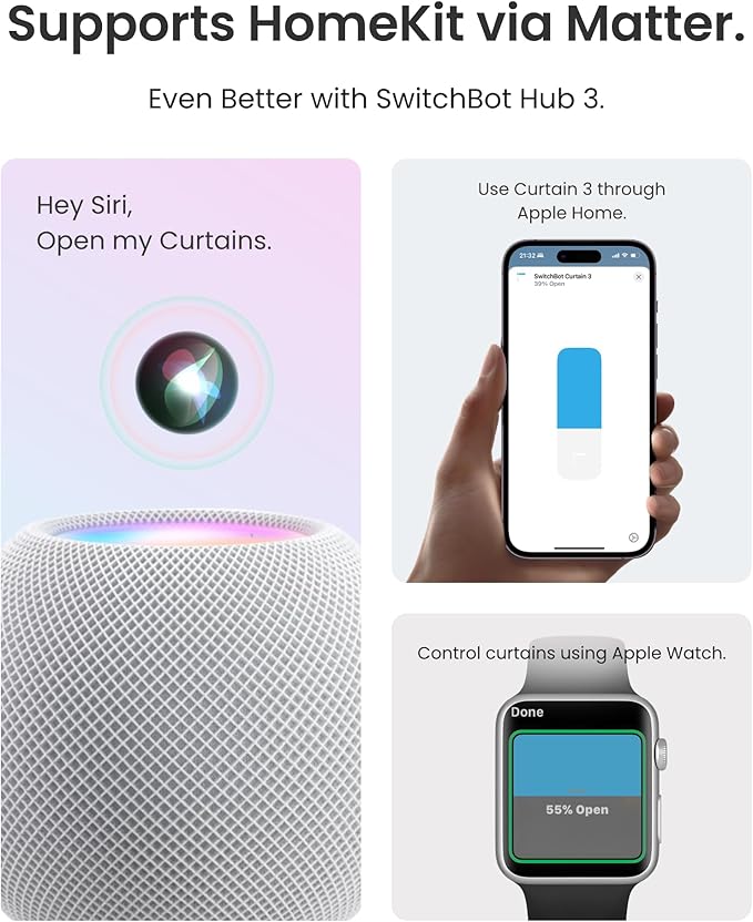 Smart Automatic Curtain Opener with Hub mini - Bluetooth Remote Control with App/Timer, High-Performance Motor, Unlimited Power, Add SwitchBot Hub to Compatible with Alexa, Google Home, HomeKit