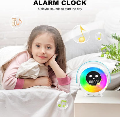 Alarm Clock with RGB Light,Night Light,Cute Smiley Face Display, Bluetooth Compatible,Sound Machine and OK to Wake Alarm Clock for Toddlers and Kids (Gradient)