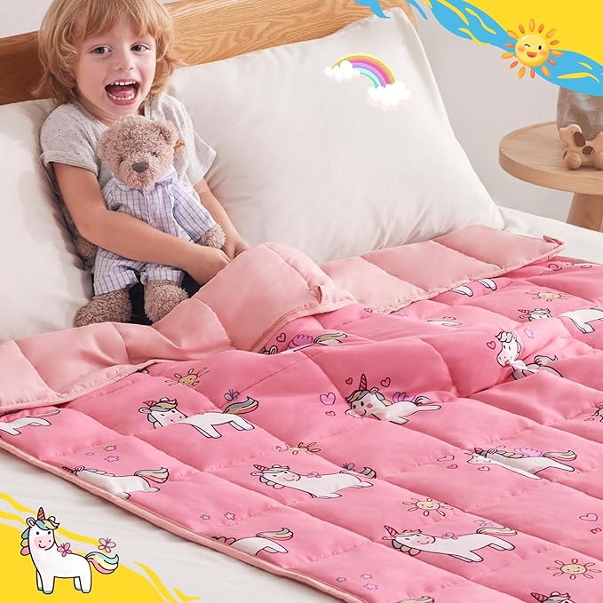 anfie Weighted Blanket Kids(40"x60" 10lbs) Weighted Blanket Cooling Blanket for Sleeping,Throw Size Breathable Blanket with Premium Glass Bead(Little Unicorn)