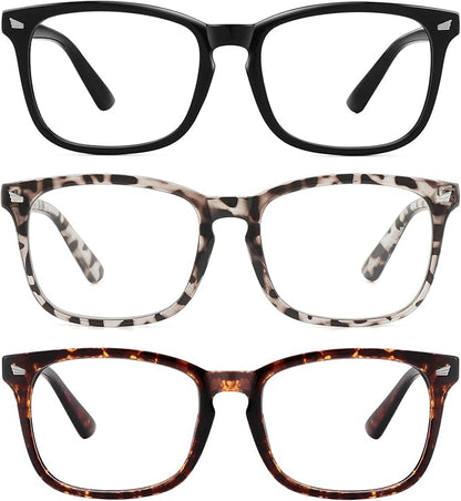 MEETSUN Blue Light Blocking Glasses, Anti Eye Strain Headache (Sleep Better),Computer Reading Glasses UV400 Transparent Lens (Black+Leopard+Tortoise, 53)