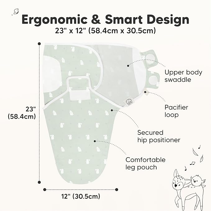 3-Pack Organic Baby Swaddle Sleep Sacks - Swaddles for Newborns, Infant 0-3 Months, Baby Girls, Boys, Soft & Snug Newborn Sleep Sack, Nursery Swaddling Blankets (Bunnies, OS)
