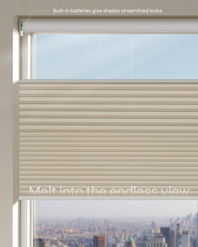 Graywind Motorized Matter Cellular Shades- 100% Blackout Top Down Bottom Up 1-3/4"Cell Honeycomb Blinds for Indoor Windows, Compatible with Alexa Google Siri, Custom Size,Beige