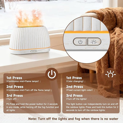Essential Oil Diffuser, Flame Effect Aromatherapy Diffuser with 7-Color LED Lights & Auto Shut-Off, Ultrasonic Diffusers for Home, 120ml Samll Scent Diffuser for Essential Oils - White
