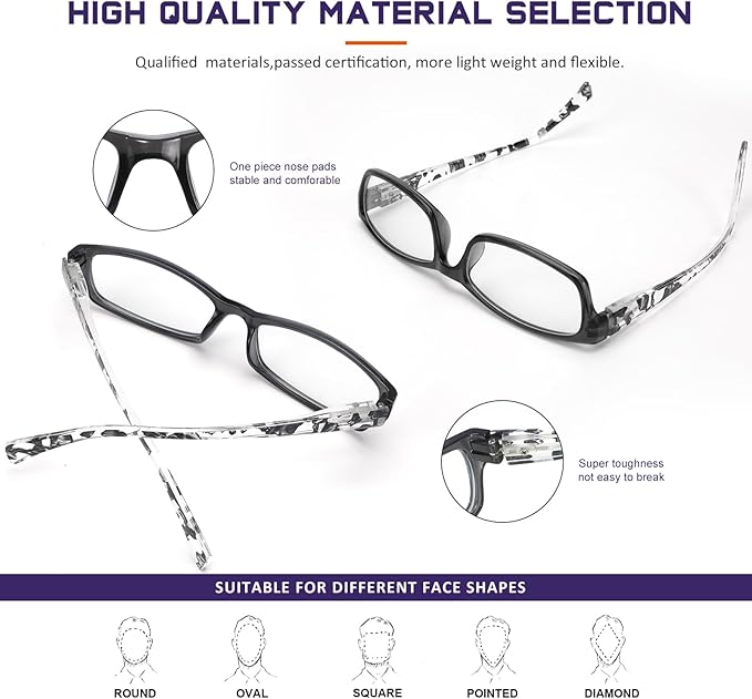 Reading Glasses for Women Men - 5 Pack Blue Light Blocking Spring Hinge Computer Readers Anti Glare UV Eyeglasses