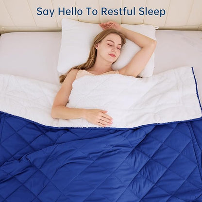 OMYSTYLE Sherpa Reversible Weighted Blanket, Cooling Heavy Blanket for Adults, Reversible Design with Plush Sherpa Fleece and Velvety Brushed, Twin Size(15lbs, 48''x72''), All Season Use, Blue