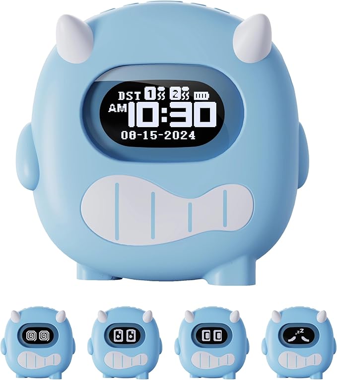 Monster Vibrating Alarm Clock - 3000mAh Rechargeable Battery 120-Day, Strong Vibration for Heavy Sleepers, Cute Emoji Faces, Dual Alarms, Portable Bed Shaker Perfect for Kids, Travel and Dorm Rooms