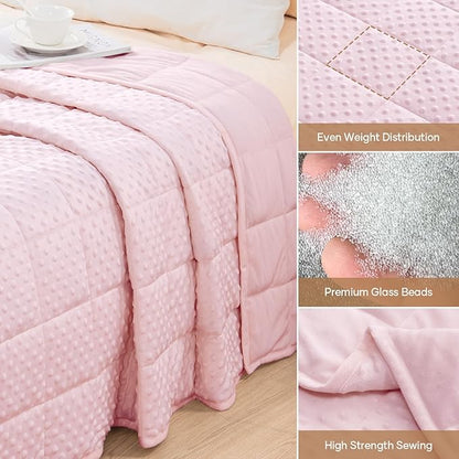 Wemore Minky Dot Weighted Blanket for Adults Queen Size 12 lbs, Soft Cozy Heavy Blanket for Bed and Couch, Breathable Blanket for All-Season with Glass Beads, Pink 60 x 80 inches