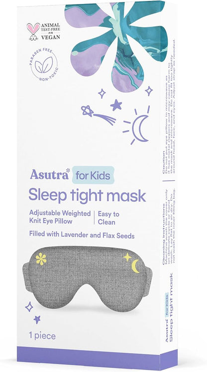 ASUTRA Kids Eye Pillow for Sleep, Gray Cotton Jersey | Filled w/Lavender Buds & Flax Seeds, Weighted Eye Mask, Meditation & Light Blocking Blindfold