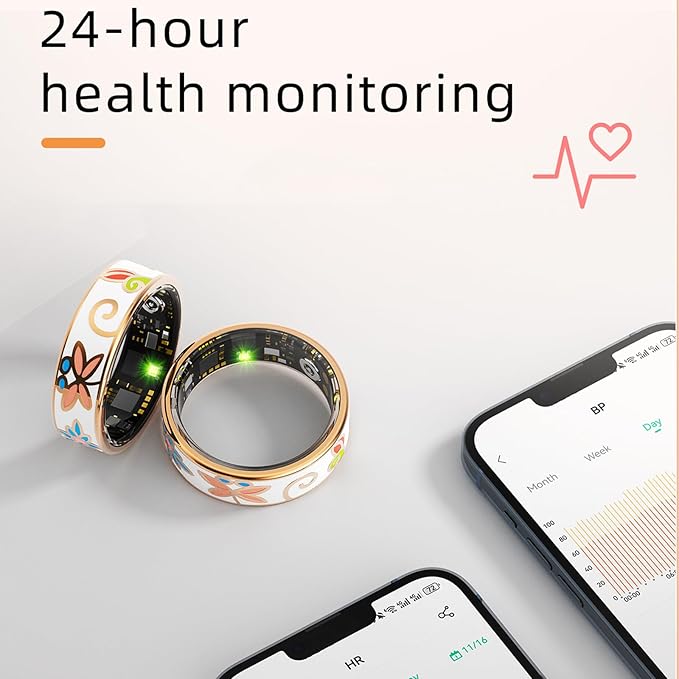 Smart Ring for Women Health Ring Fitness Ring with Enamel Fitness Tracker with Heart Rate Monitoring Sleep Monitor Distance Pedometer Calorie No Subscription Fee for Android iOS