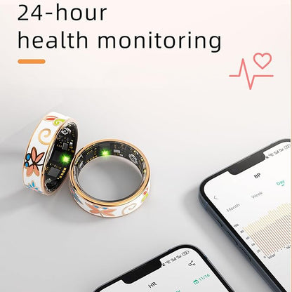 Smart Ring for Women Health Ring Fitness Ring with Enamel Fitness Tracker with Heart Rate Monitoring Sleep Monitor Distance Pedometer Calorie No Subscription Fee for Android iOS