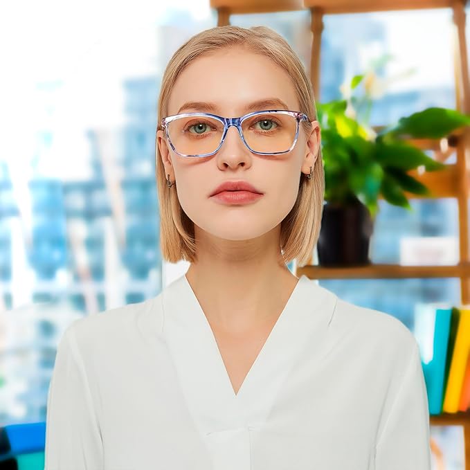 Henotin 4 Pack Ladies Reading Glasses Blue Light Blocking Spring Hinge Readers Anti Eyestrain Computer Eyeglasses (Multicolor-3, 1.75)