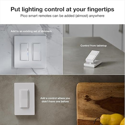 Lutron Diva Smart Dimmer Switch Kit for Caseta Lighting w/ Hub, Pico Remote & Pedestal, Smart Dimmer Works with Apple Home, Ring, Google Home, 3 Way, DVRF-BDG-1DP-A