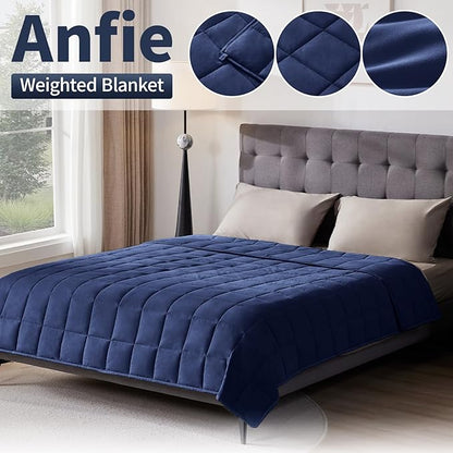 Weighted Blanket Queen/King Size (80"x87" 15lbs),Ultra Soft and Cozy Cooling Weighted Blanket for Adult,Heavy Blanket with Machine Washable Soft Blanket, Blue