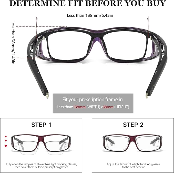 LVIOE Fit Over Blue Light Blocking Glasses and Computer Eyewear- Wear Over Prescription Glasses/Reading Glasses/RX Glasses