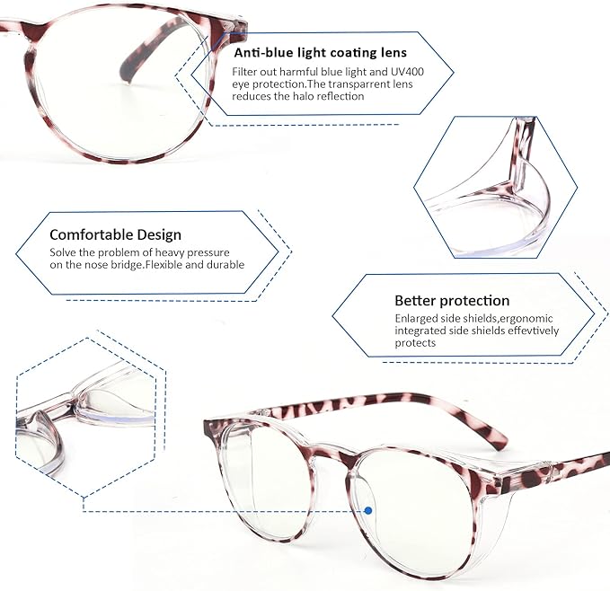 Outray 2 Pack Blue Light Reading Glasses Bifocal Safety Glasses with Readers Side Shields Anti-Saliva for Women Men