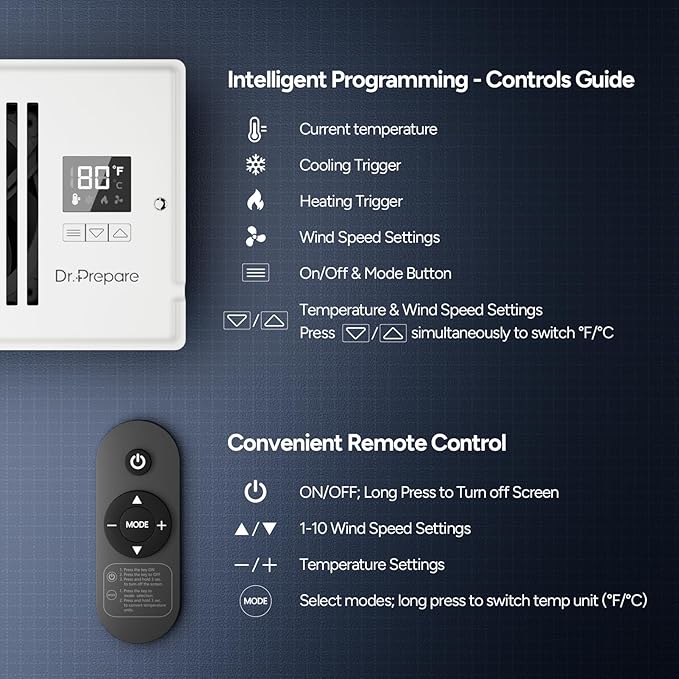 DR.PREPARE Register Booster Fan Fit for 4"×10" Register Holes, Smart Vent Booster w/Thermostat Control & Remote Control, Improves Heating & Cooling Vents, Quiet Fan Mode with 10 Speeds
