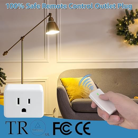 NineLeaf Remote Control Outlet,Wireless Remote Control Outlet Plug,500ft Long Range Wall Mounted Light Switch,15A 1500W for Home and Business,No Wiring,White,1PK