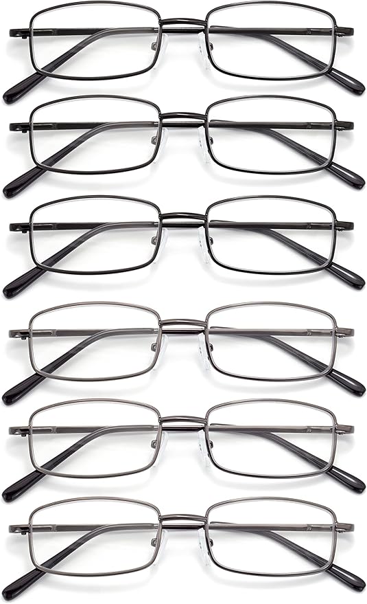 6-Pack Metal Reading Glasses Blue Light Blocking Spring Hinge Readers Lightweight Sturdy Comfortable