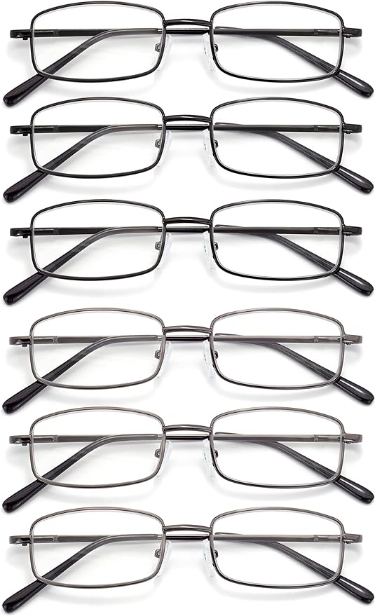 6-Pack Metal Reading Glasses Blue Light Blocking Spring Hinge Readers Lightweight Sturdy Comfortable