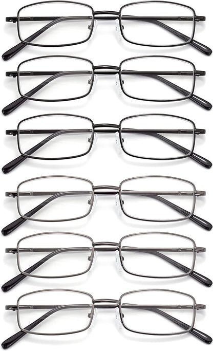 6-Pack Metal Reading Glasses Blue Light Blocking Spring Hinge Readers Lightweight Sturdy Comfortable