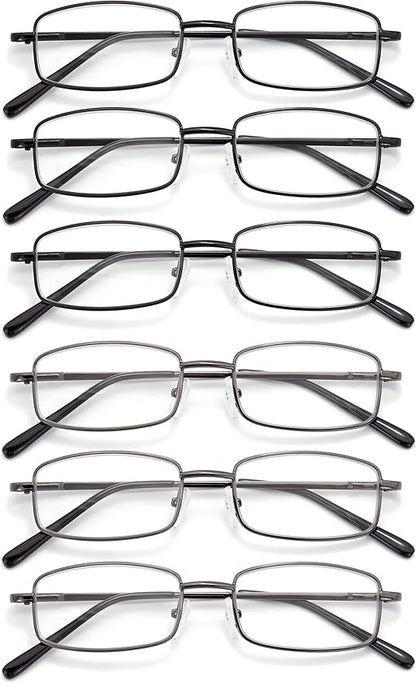 6-Pack Metal Reading Glasses Blue Light Blocking Spring Hinge Readers Lightweight Sturdy Comfortable