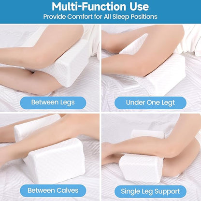 Memory Foam Knee Pillow for Side Sleepers, Support Leg Pillow for Side Sleeping, Smooth Spine Alignment Pillow, Cushion for Hip, Back, Sciatica, Knee, Joints Pain Relief, White