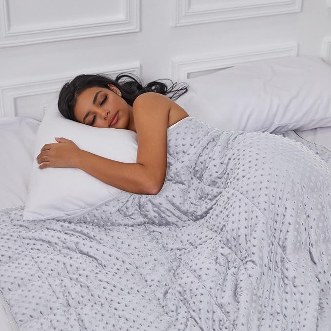 Weighted Blanket for Adults, Comfortable and Soft Throw Weighted Blanket with Premium Glass Beads for All Season 15 lbs 60"x80", Light Grey