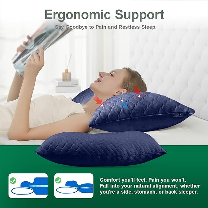 Side Sleeper Pillow for Neck and Shoulder Reilef, Ergonomic Design Medium Firm Pillow, Queen Size Bed Pillows for Sleeping, Cross Cut Memory Foam Pillows for Back, Stomach and Side Sleepers