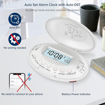 DreamSky Vibrating Alarm Clock for Heavy Sleepers - Auto Set Bed Shaker Alarm Clock Under Pillow for Hearing Impaired, Bedroom, Travel, Rechargeable Battery Operated, Cordless, Auto DST, LCD Backlight