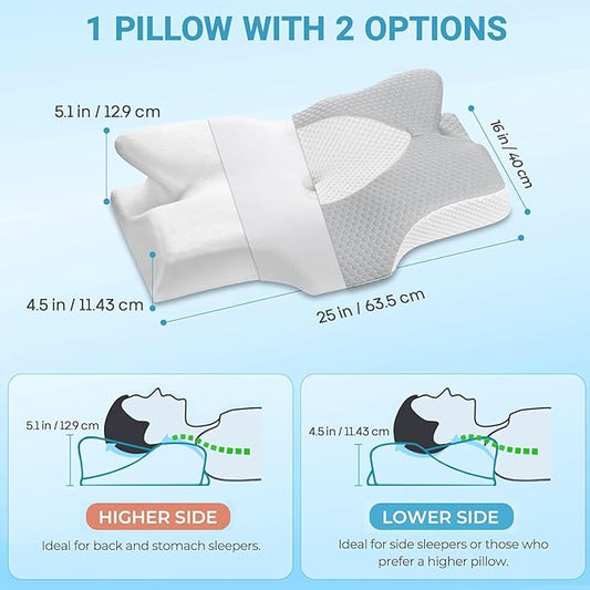 Elviros Cervical Memory Foam Pillow, 2 Pack Pillows for Neck and Shoulder Pain, Ergonomic Orthopedic Sleeping Neck Support Pillow for Side Sleepers, Stomach Sleepers (Grey)