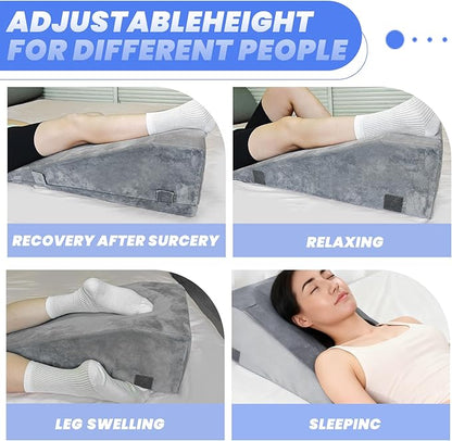 2 Adjustable Heights Leg Elevation Pillows for After Surgery, Knee Replacement Recovery Aids, Bone Foam Knee Surgery Pillow Replacement for Hip Ankle Pain Relief