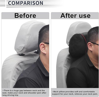Car Headrest Pillow Ergonomic Comfortable Neck Pillow Neck Support Pillow Flannel, Memory Foam Adjustable Width Black 2 Pcs for Driving Travel