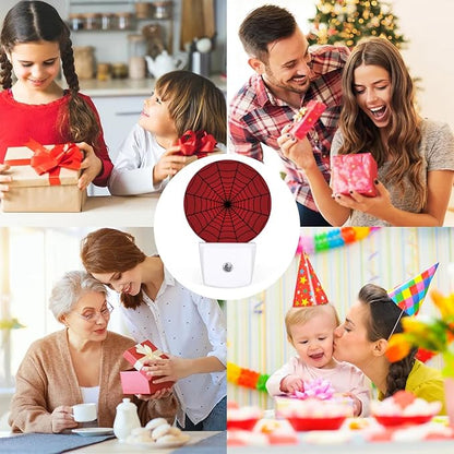 Red Spider Web Plug-in Led Night Light with Auto Dusk to Dawn Sensor for Boys Girls Room Decor, Wall Lamp Nightlights for Hallway,Bedroom, Kids Room, Kitchen, Stairway, (0.5W, 2 Pack)