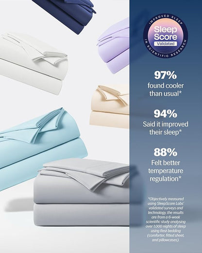 REST® Evercool®+ Starter Sheet Set, Full, Light Gray, Breathable Bed Sheet for Hot Sleeper and Night Sweats, with Pillowcases, Ionic+ Self-Cleaning Silver Yarn for Sensitive Skin, 3PCS No Flat Sheet