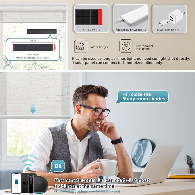 SmartWings Motorized Light Filtering Shades, 70% Blackout, Custom Size, Rechargeable Battery, Works with Matter/Apple HomeKit, Alexa, Thread/Zigbee, Remote Optional, 70% Linen White
