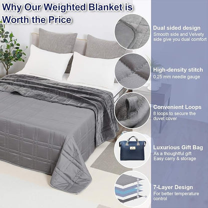 OMYSTYLE Double-Sided 15lb Weighted Blanket(60 X 80 Inches, Twin Size), Reversible Weighted Blanket for Adult with Warm Short Plush and Cool Tencel Fabric, All Season Use - Bonus Carry Bag Included