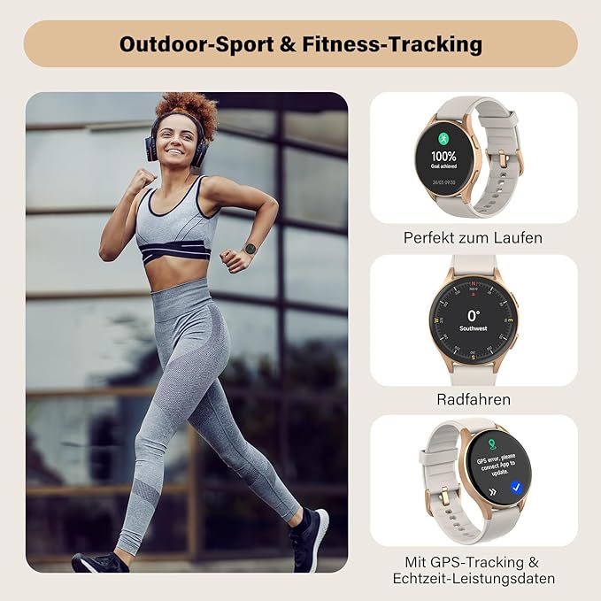 Smart Watch for Women with Built-in GPS & Alexa (Make/Answer Call), 1.32" AMOLED Fitness Tracker with Altimeter Compass for Hiking Running, HRV/Sleep/SpO2 Monitor, 5ATM Waterproof for iPhone Android