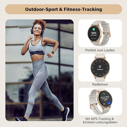 Smart Watch for Women with Built-in GPS & Alexa (Make/Answer Call), 1.32" AMOLED Fitness Tracker with Altimeter Compass for Hiking Running, HRV/Sleep/SpO2 Monitor, 5ATM Waterproof for iPhone Android