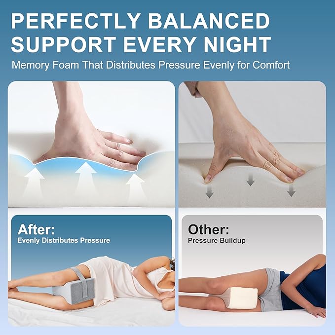 Knee Pillow for Side Sleepers,Leg Pillow for Sciatica,Back,HIPS,Knees,Joints Pain Relief,Pillows for Between Legs While Sleeping Spine Alignment Support & Relieves Pressure,Non-Strap,Natural Gray