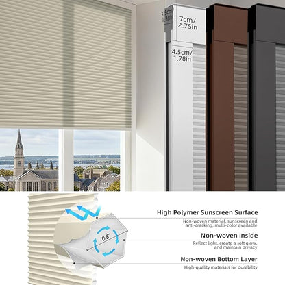 ZSTARR Motorized Skylight Shades Blackout Cellular Honeycomb Electric Blinds with Solar Panel Cordless Rechargeable with Remote for Roof and Slanted Windows Custom Size (LF Light Khaki)